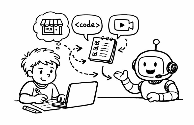 A child asking questions before using AI to build a project