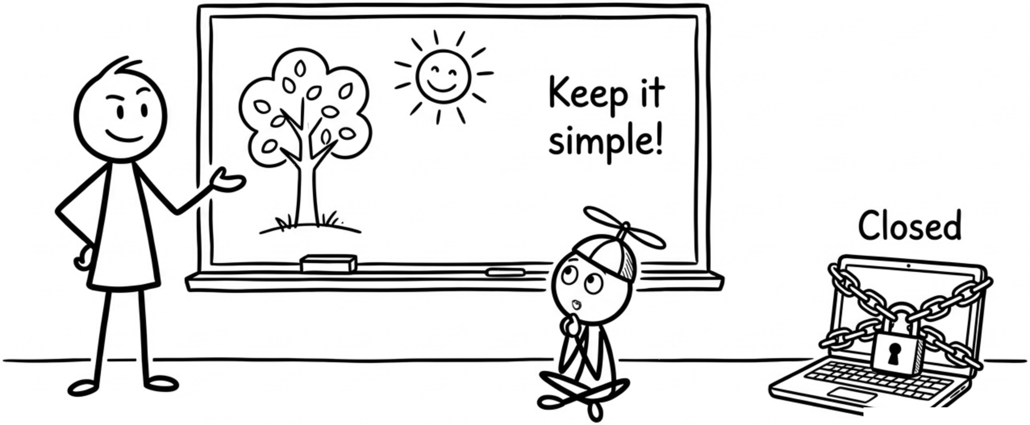 A child explains an idea simply while the AI screen is closed